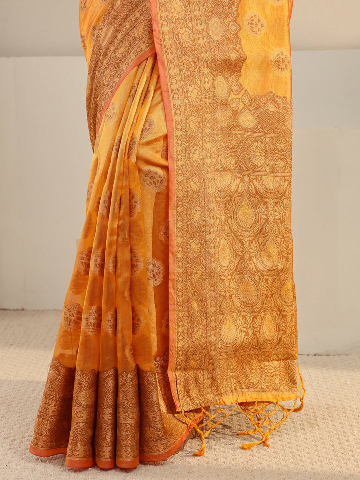 Mustard Ethnic Woven Design Silk Blend Saree With Unstitched Blouse Piece