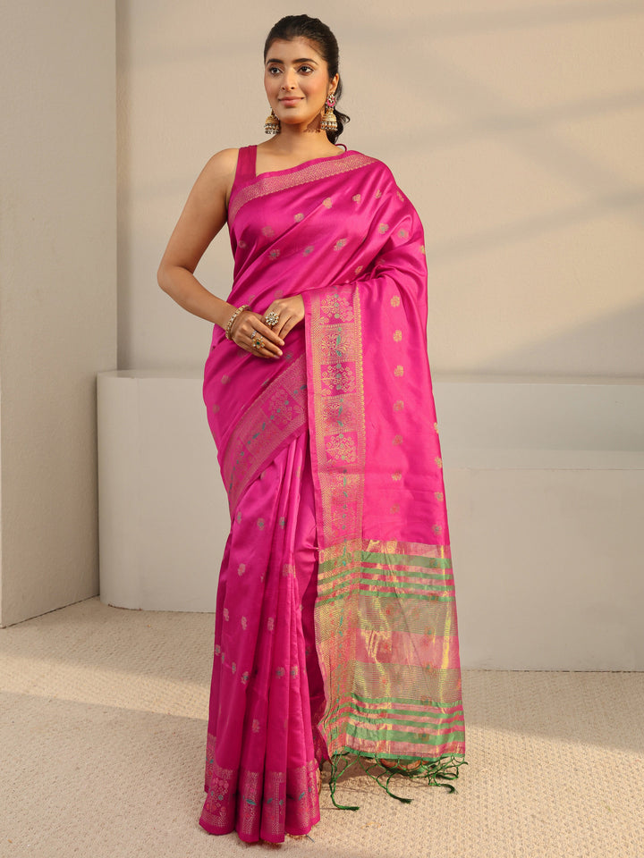 Pink Ethnic Woven Design Silk Blend Saree With Unstitched Blouse Piece