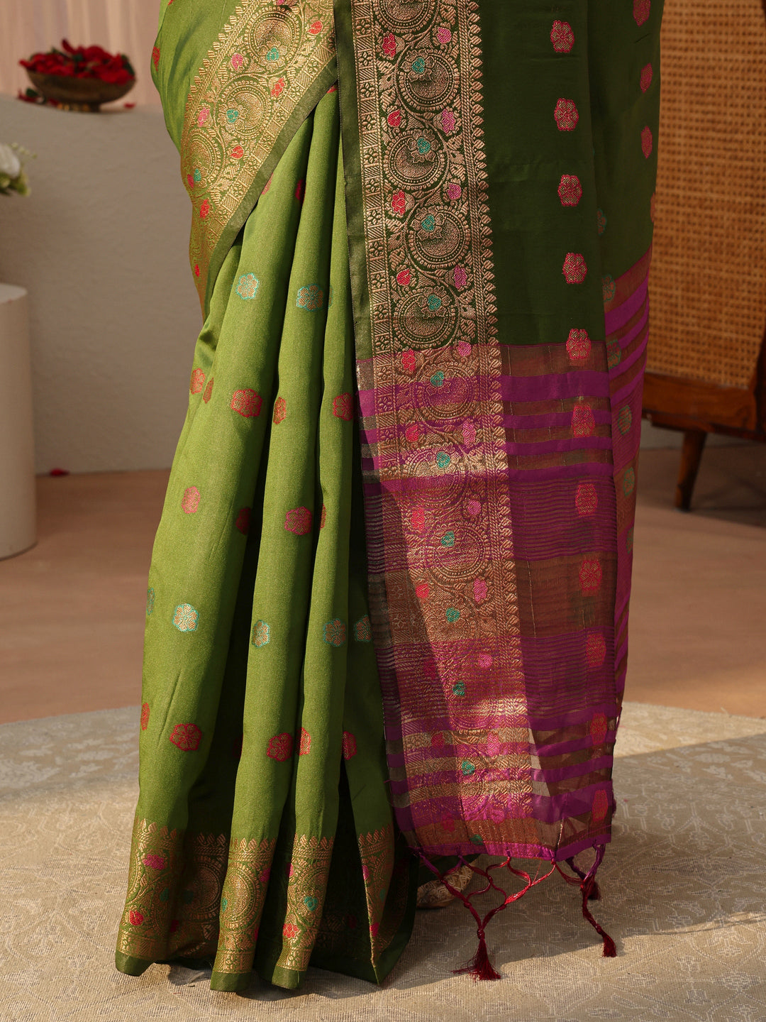 Green Kanjeevaram Silk Blend Saree