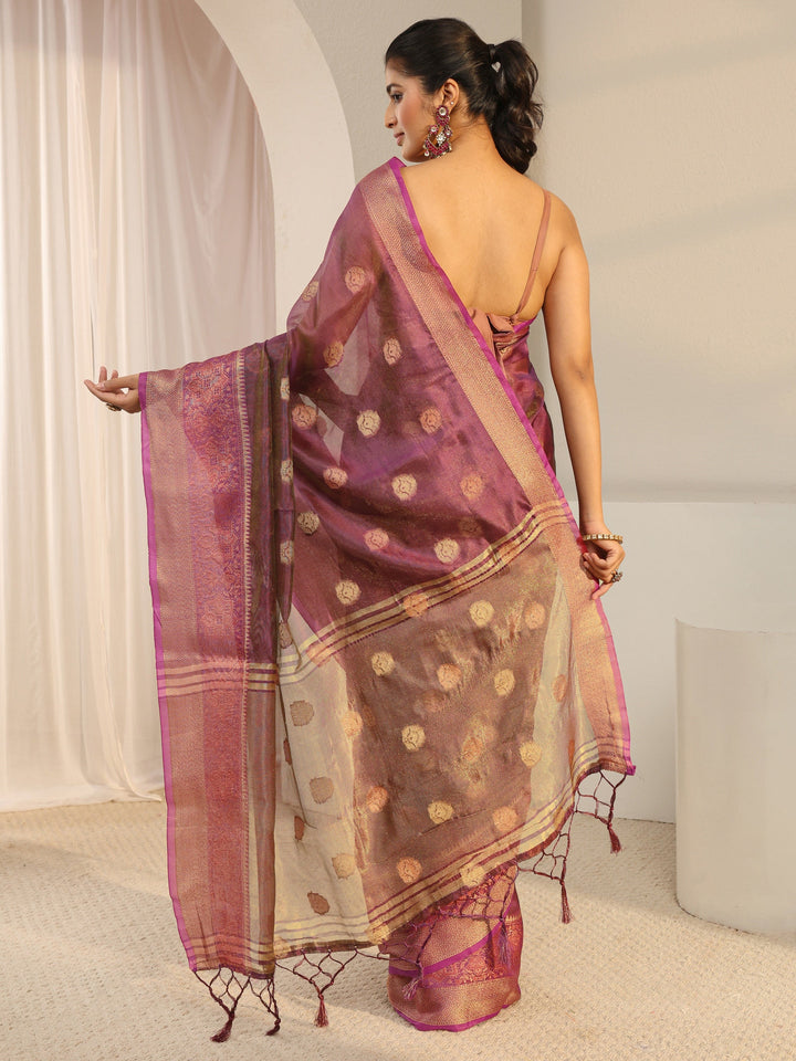 Burgundy Ethnic Woven Design Silk Blend Saree With Unstitched Blouse Piece