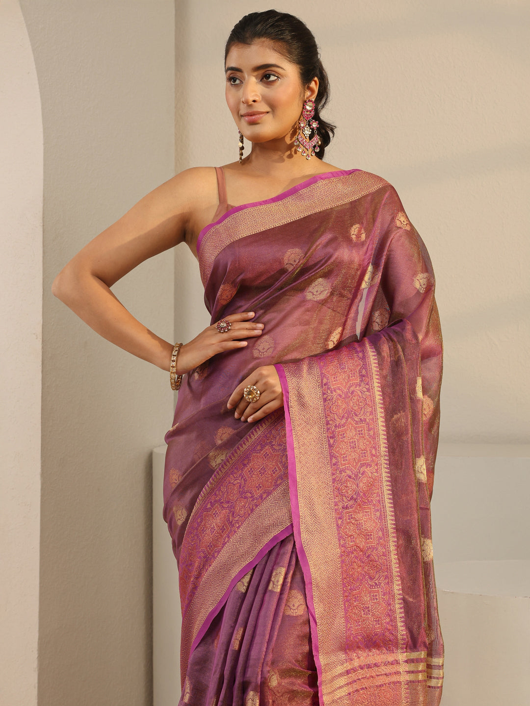 Libas Burgundy Jacquard Woven Design Silk Blend Saree
