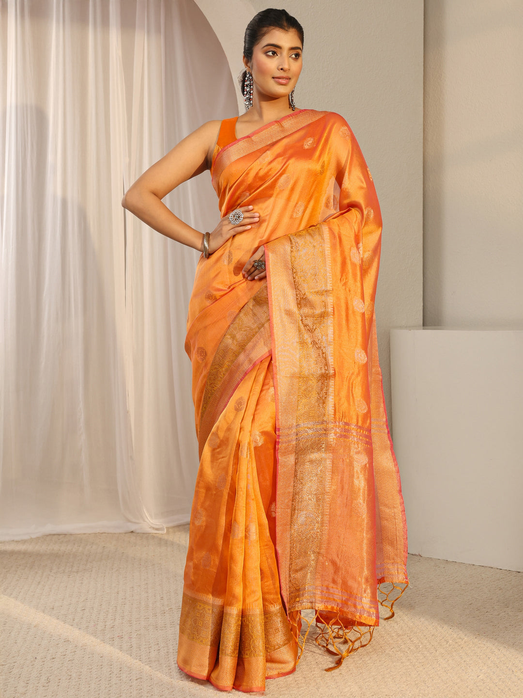 Mustard Ethnic Woven Design Silk Blend Saree With Unstitched Blouse Piece