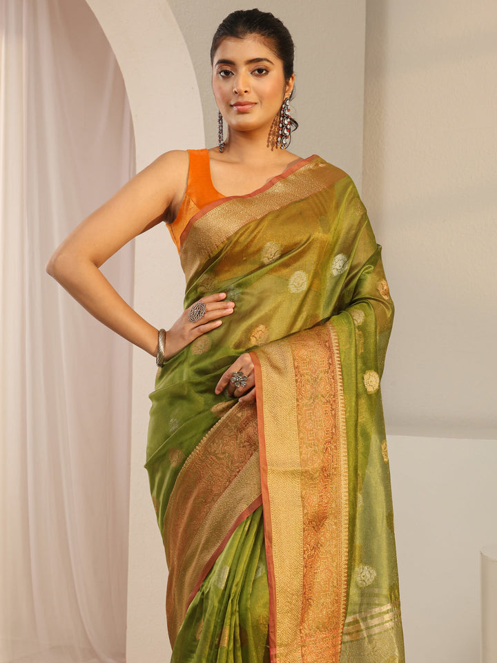 Libas Green Jacquard Woven Design Silk Blend Saree