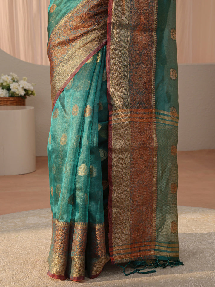 Blue Jacquard Woven Design Silk Blend Saree