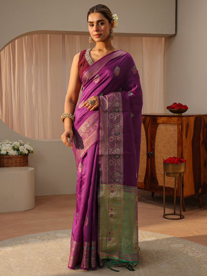Purple Kanjeevaram Silk Blend Saree