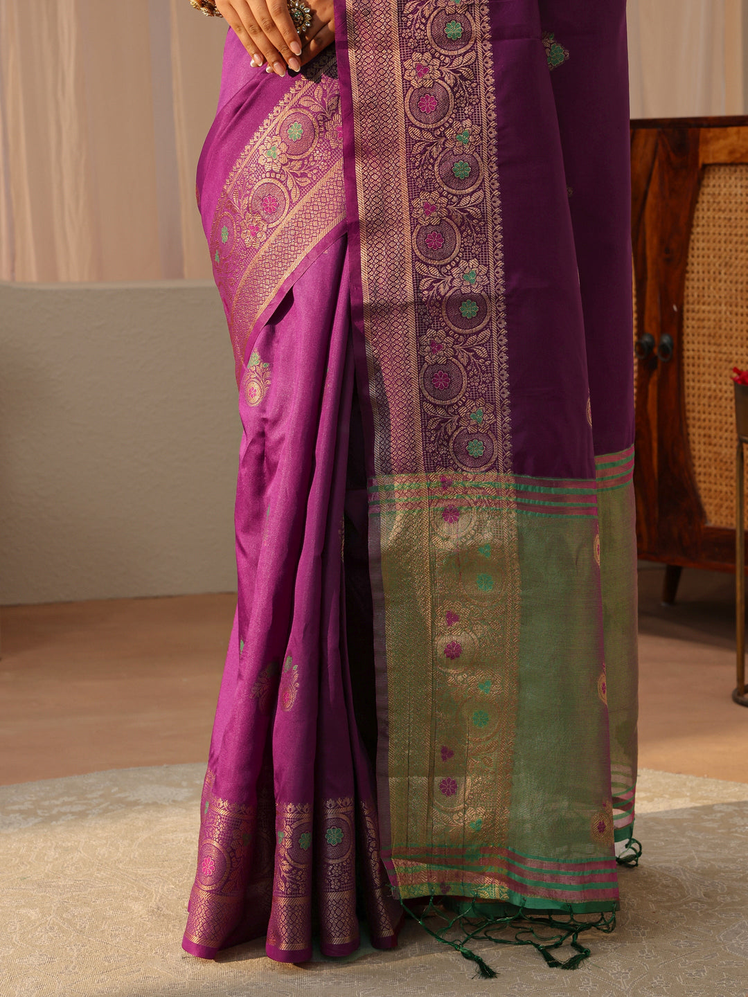 Purple Kanjeevaram Silk Blend Saree