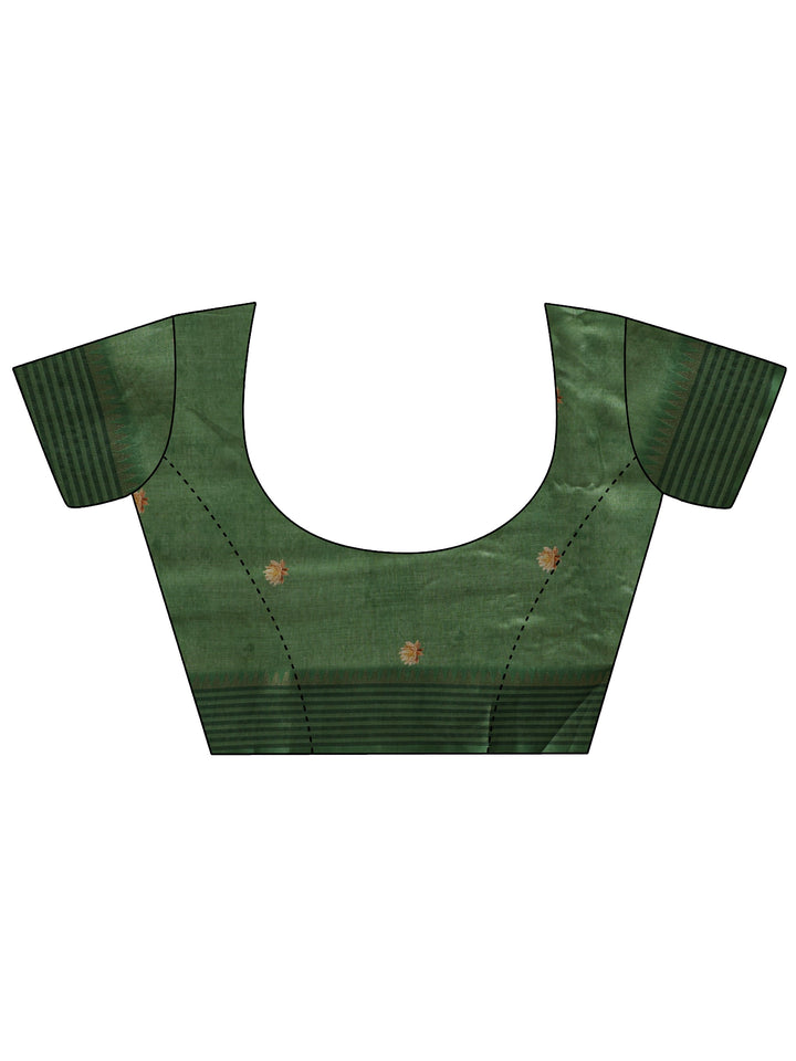 Green Royal Printed Silk Blend Saree With Unstitched Blouse Piece