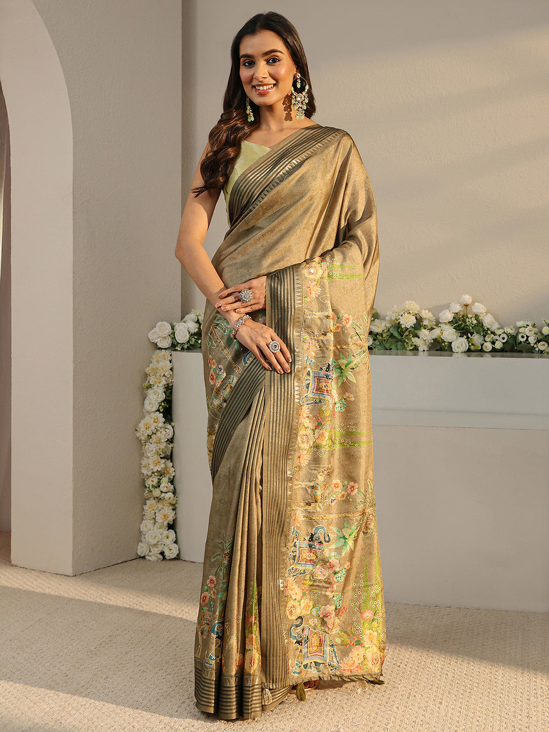 Libas Mustard Pochampally Ikkat Silk Blend Saree With Unstitched Blouse Piece