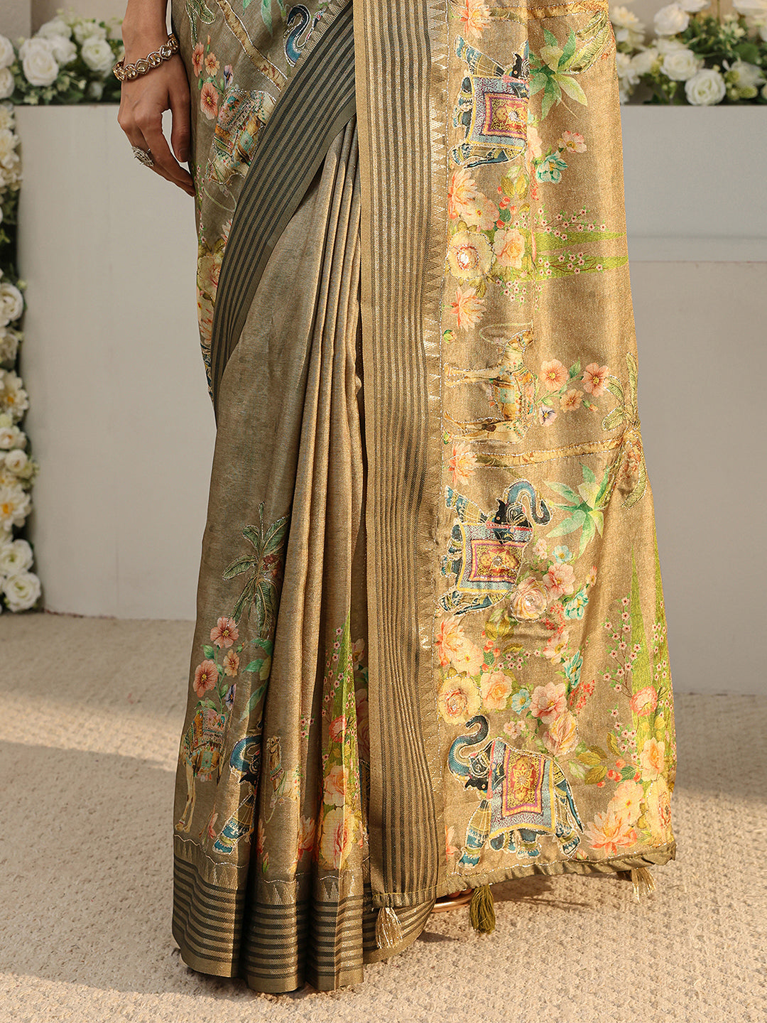 Libas Mustard Pochampally Ikkat Silk Blend Saree With Unstitched Blouse Piece