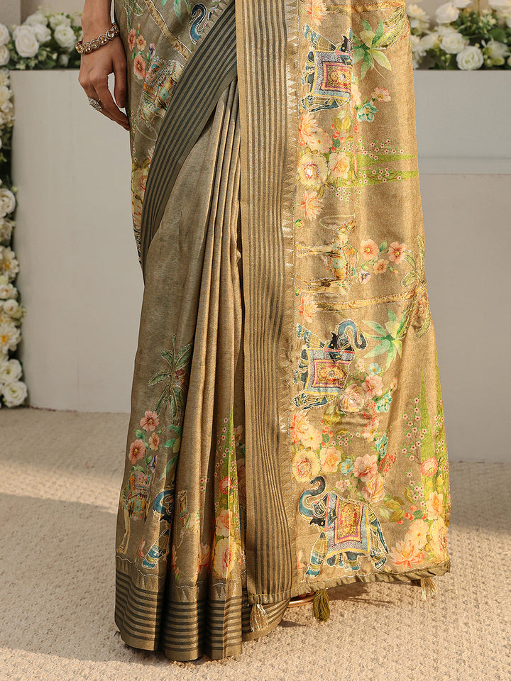 Libas Mustard Pochampally Ikkat Silk Blend Saree With Unstitched Blouse Piece