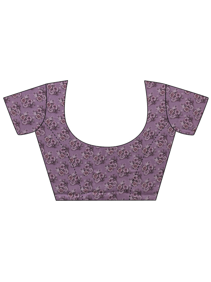 Purple Floral Printed Ombre Chiffon Saree With Unstitched Blouse Piece