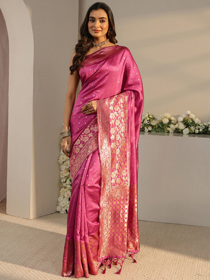 Pink Ethnic Woven Design Silk Blend Saree With Unstitched Blouse Piece