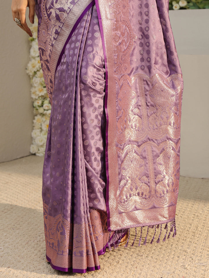 Lavender Ethnic Woven Design Silk Blend Saree With Unstitched Blouse Piece