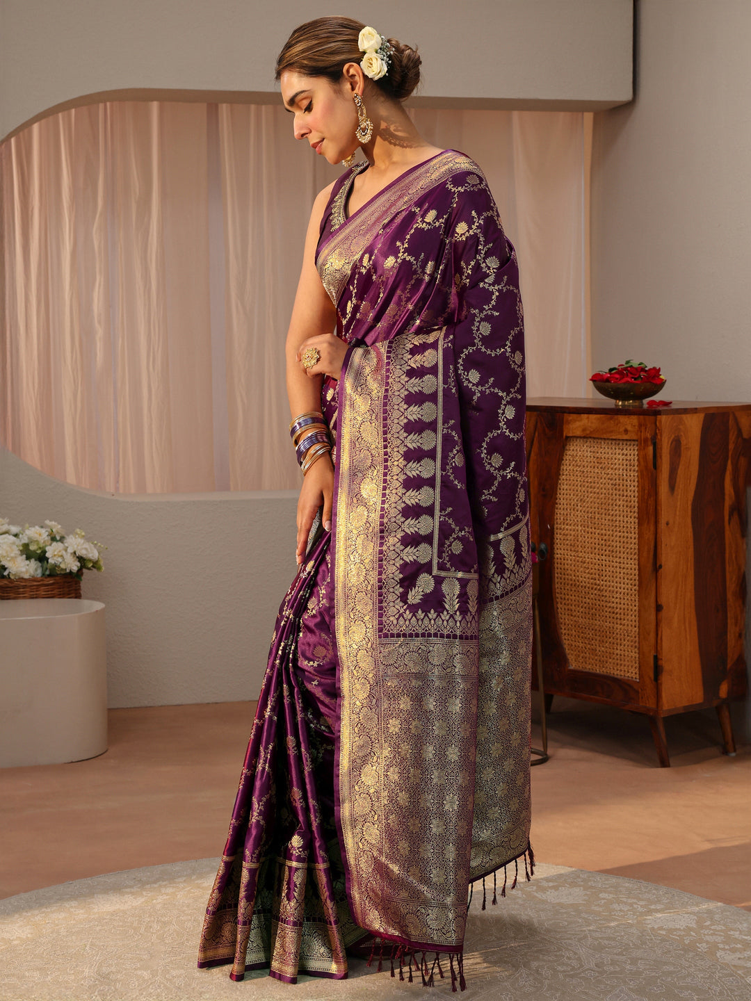 Burgundy Banarasi Silk Blend Saree