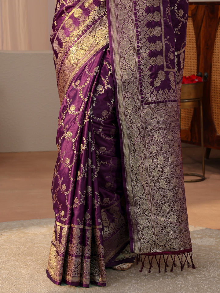 Burgundy Banarasi Silk Blend Saree