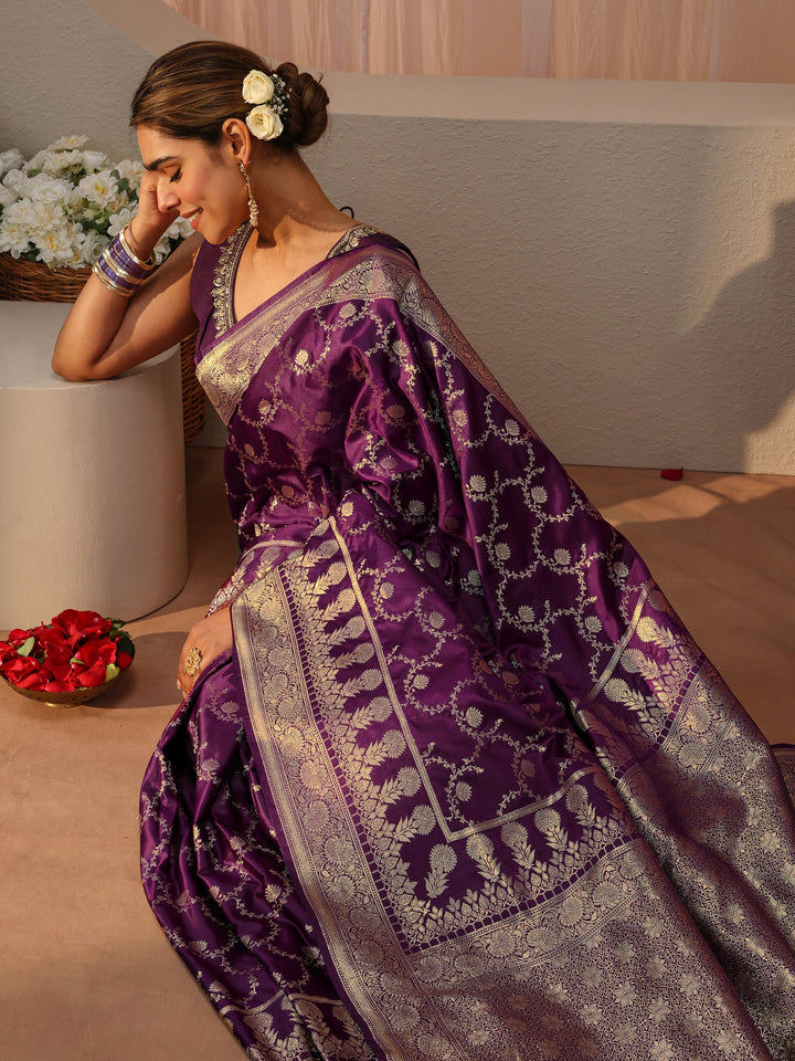 Burgundy Banarasi Silk Blend Saree