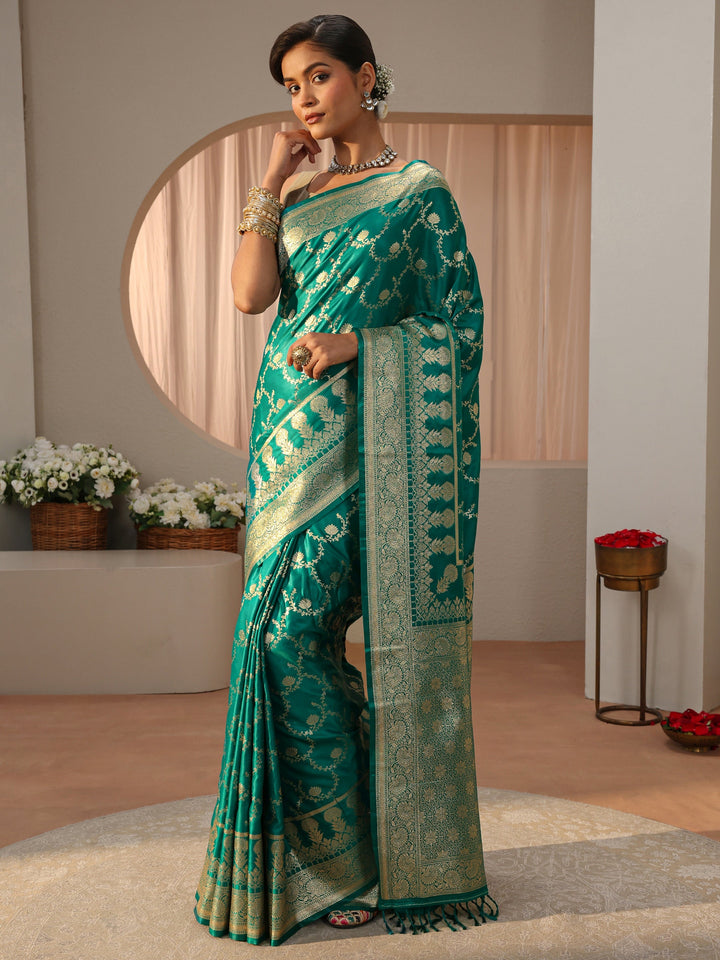 Green Banarasi Silk Blend Saree