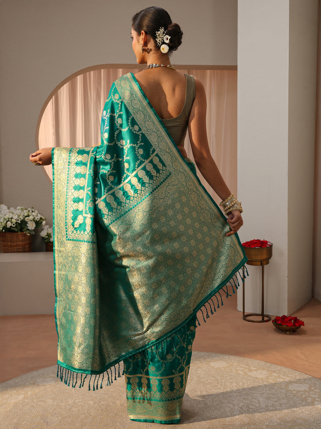 Green Banarasi Silk Blend Saree