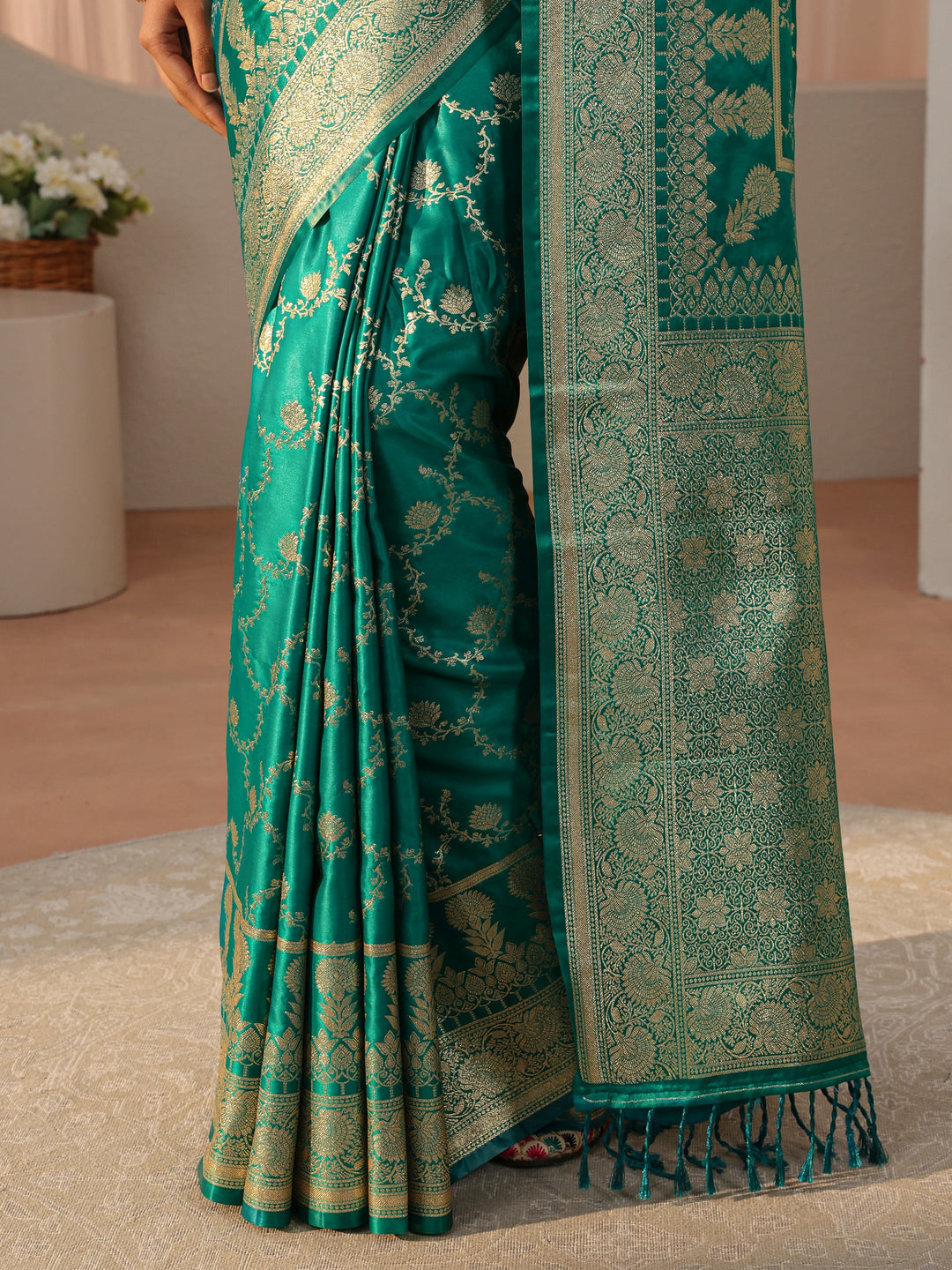 Green Banarasi Silk Blend Saree