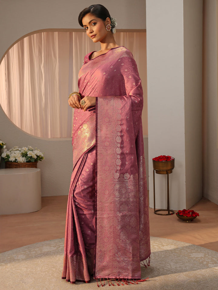 Pink Kanjeevaram Silk Blend Saree
