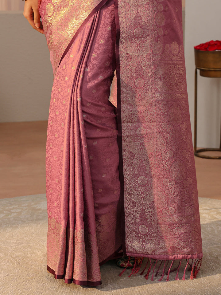 Pink Kanjeevaram Silk Blend Saree