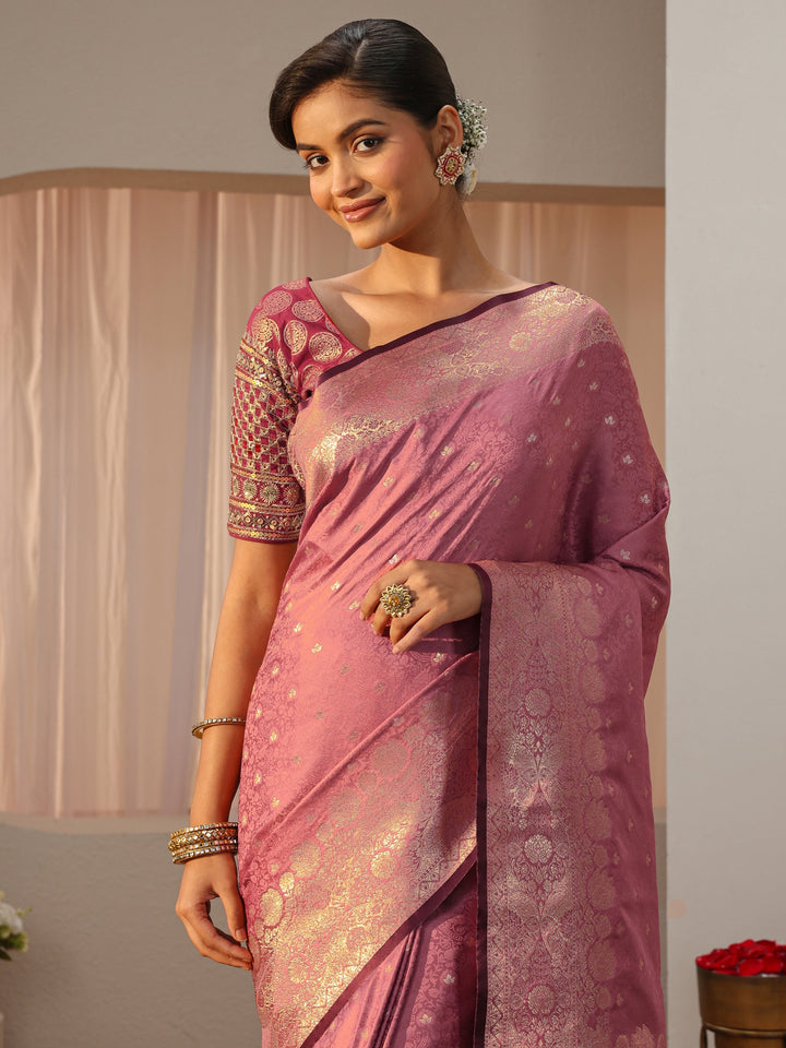 Pink Kanjeevaram Silk Blend Saree
