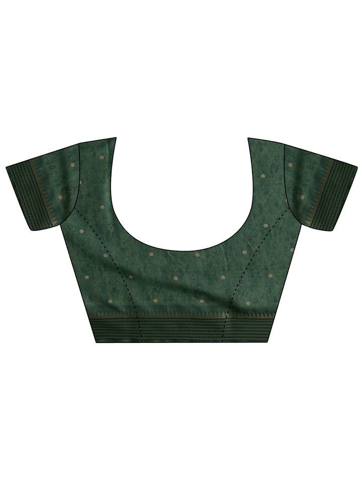 Green Ethnic Printed Silk Blend Saree With Unstitched Blouse Piece