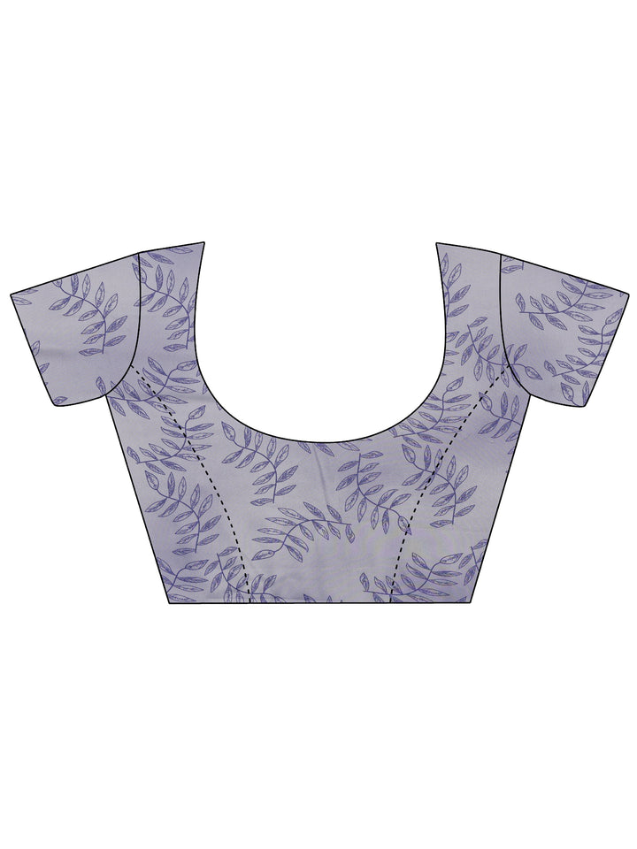 Libas Lavender Floral Printed Satin Saree With Unstitched Blouse Piece