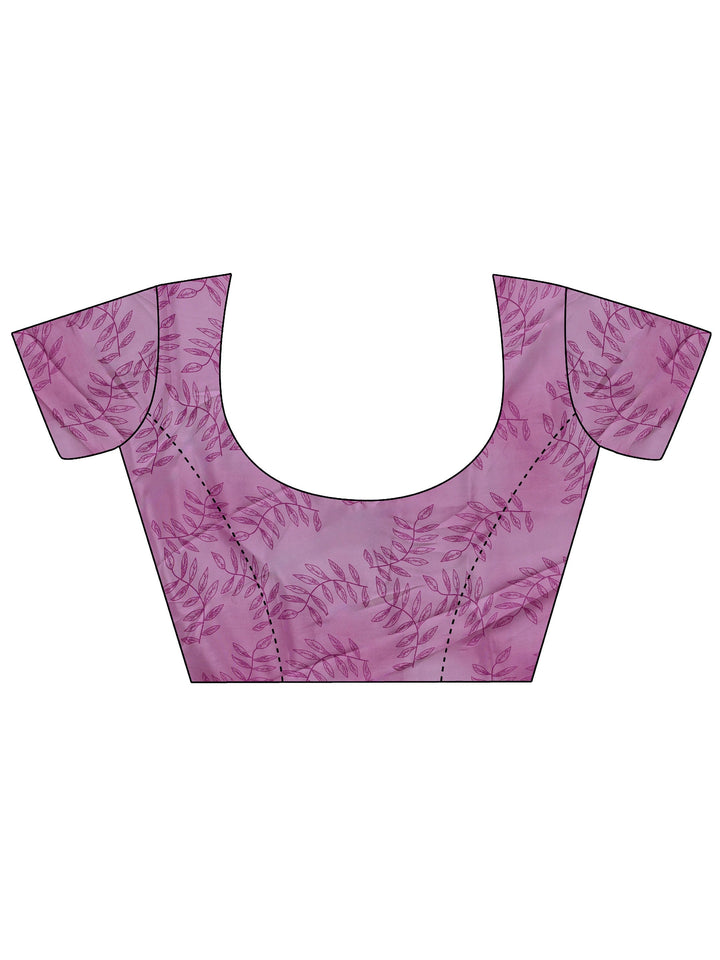 Pink Floral Printed Satin Saree With Unstitched Blouse Piece