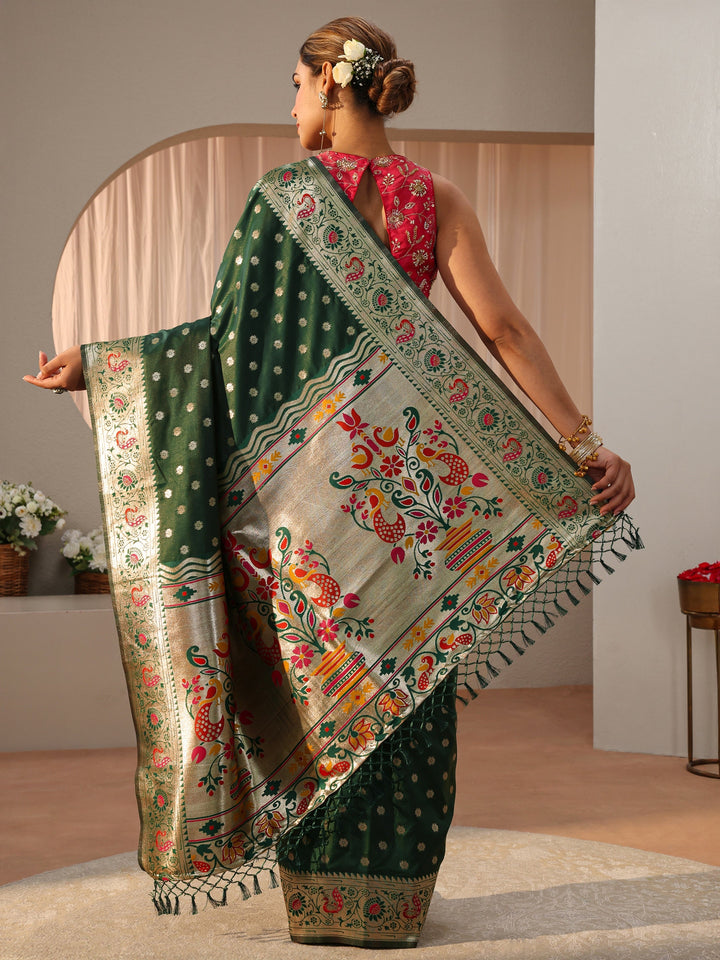Green Paithani Silk Blend Saree