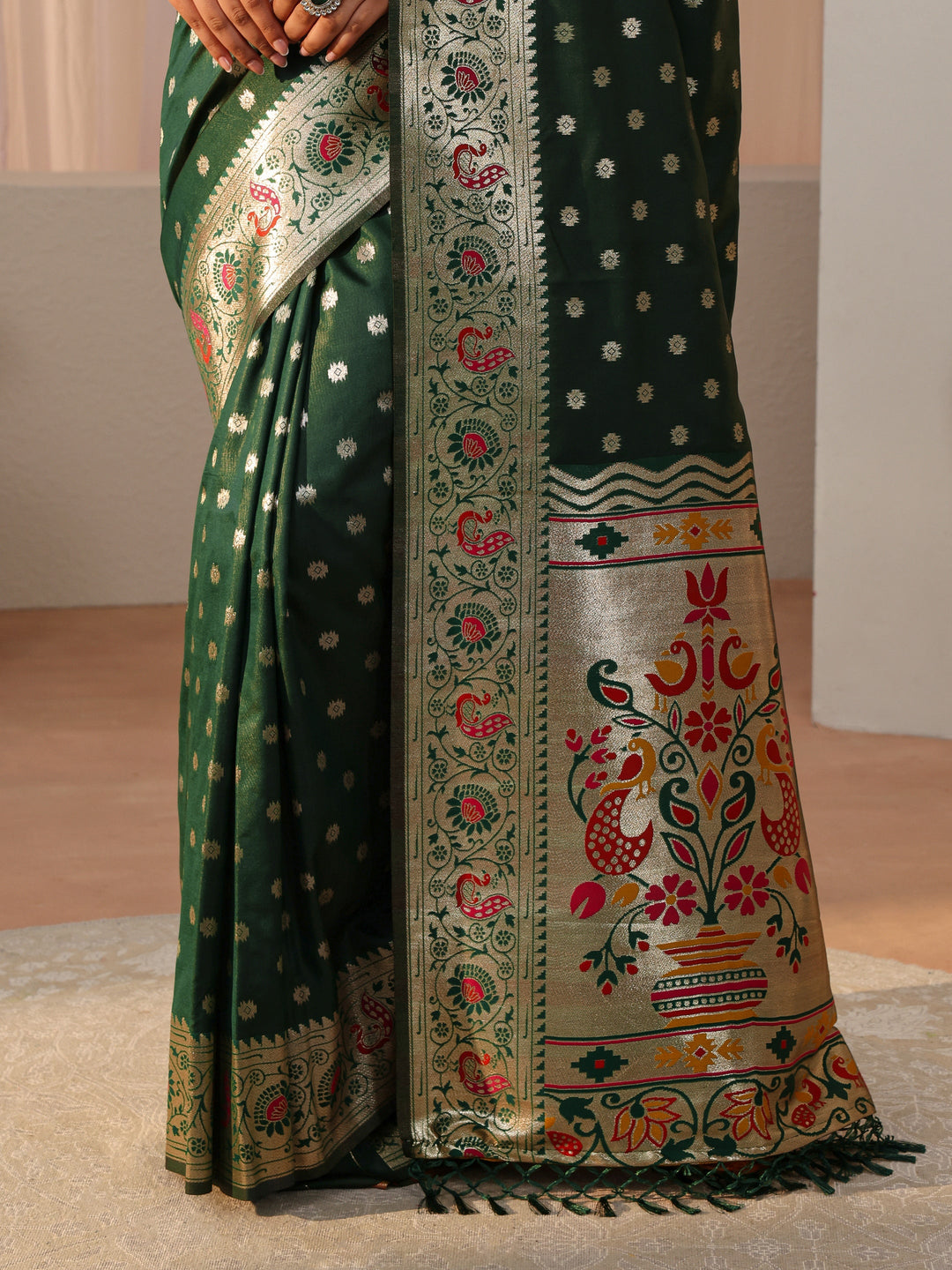 Green Paithani Silk Blend Saree