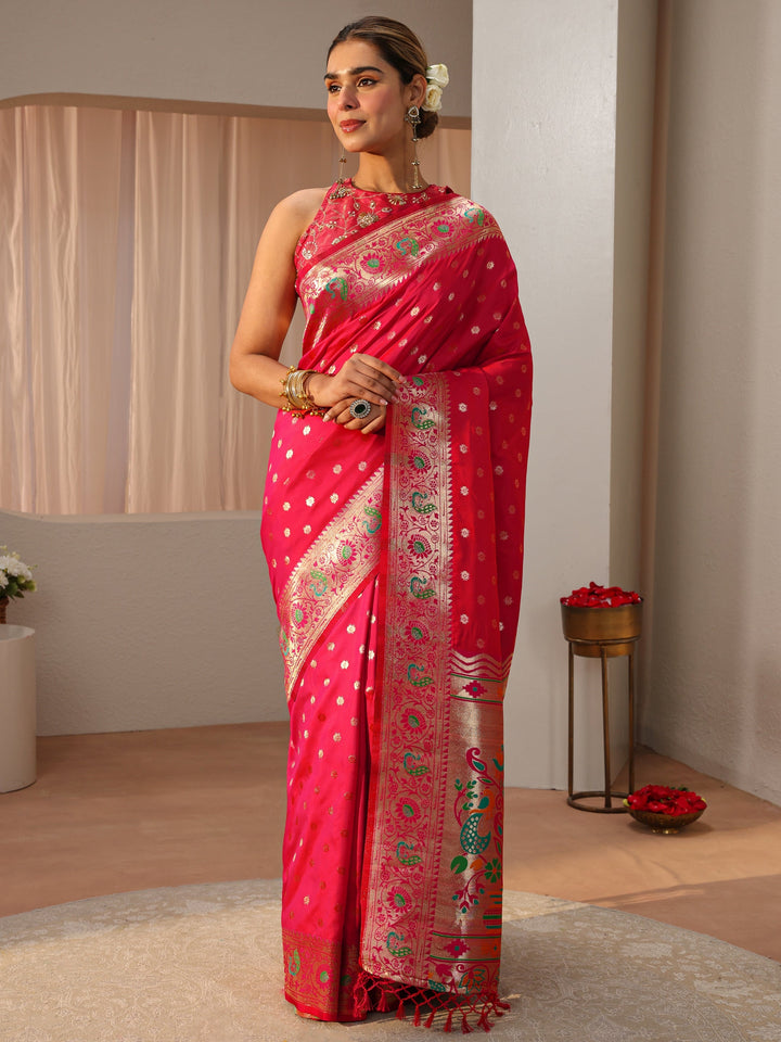 Pink Paithani Silk Blend Saree