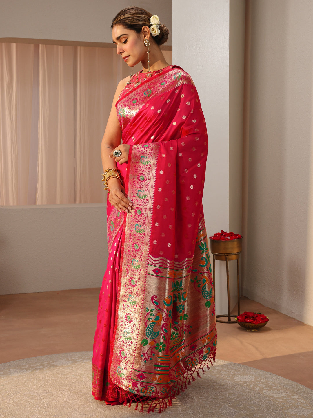 Pink Paithani Silk Blend Saree