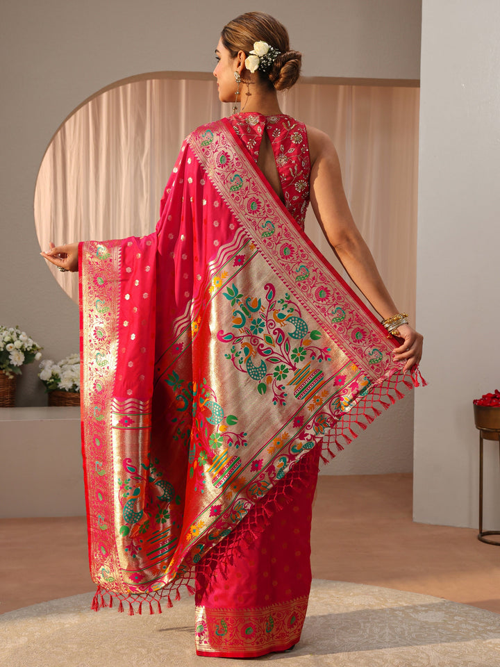 Pink Paithani Silk Blend Saree