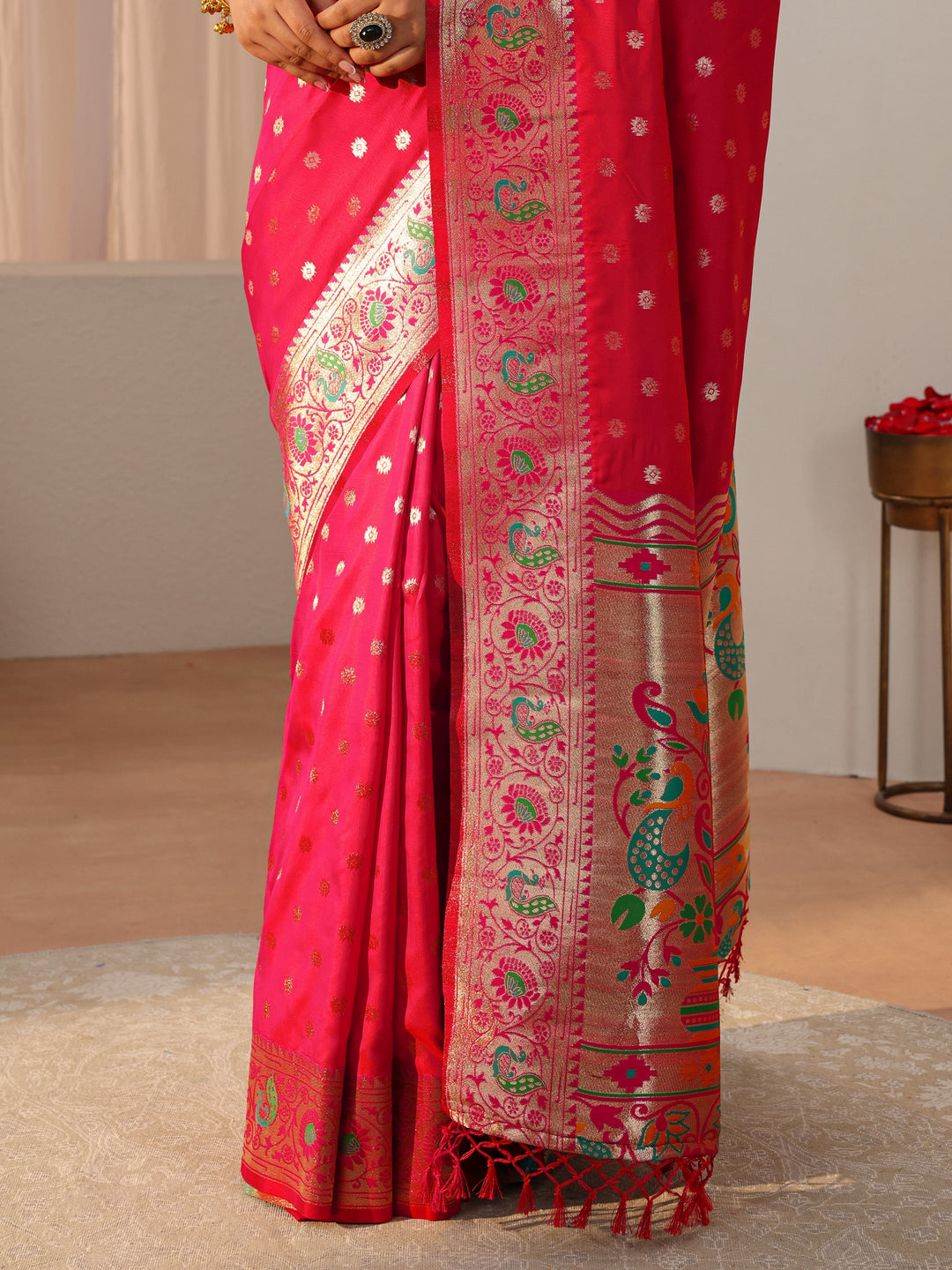 Pink Paithani Silk Blend Saree