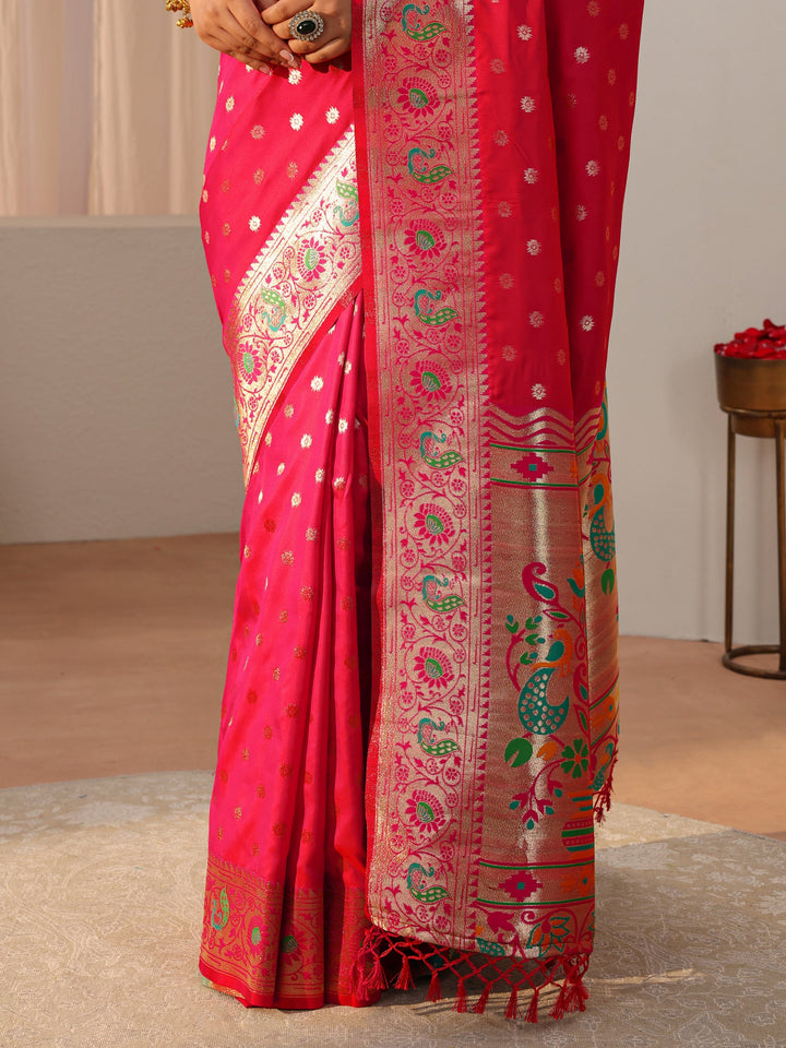 Pink Paithani Silk Blend Saree