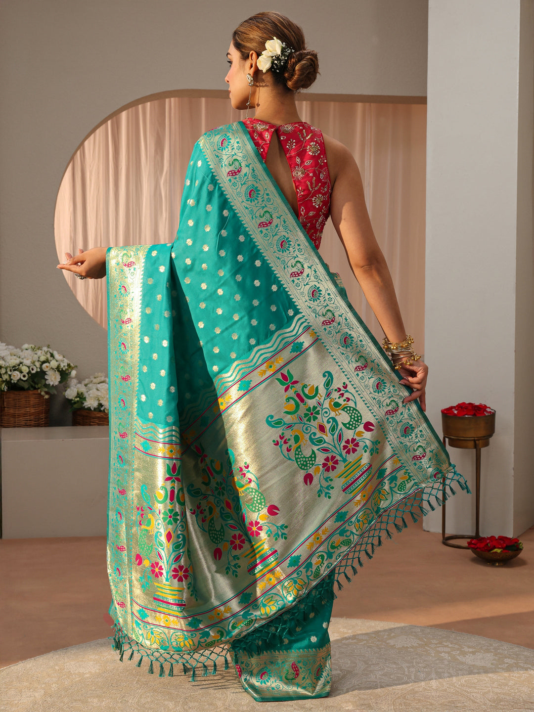 Green Paithani Silk Blend Saree