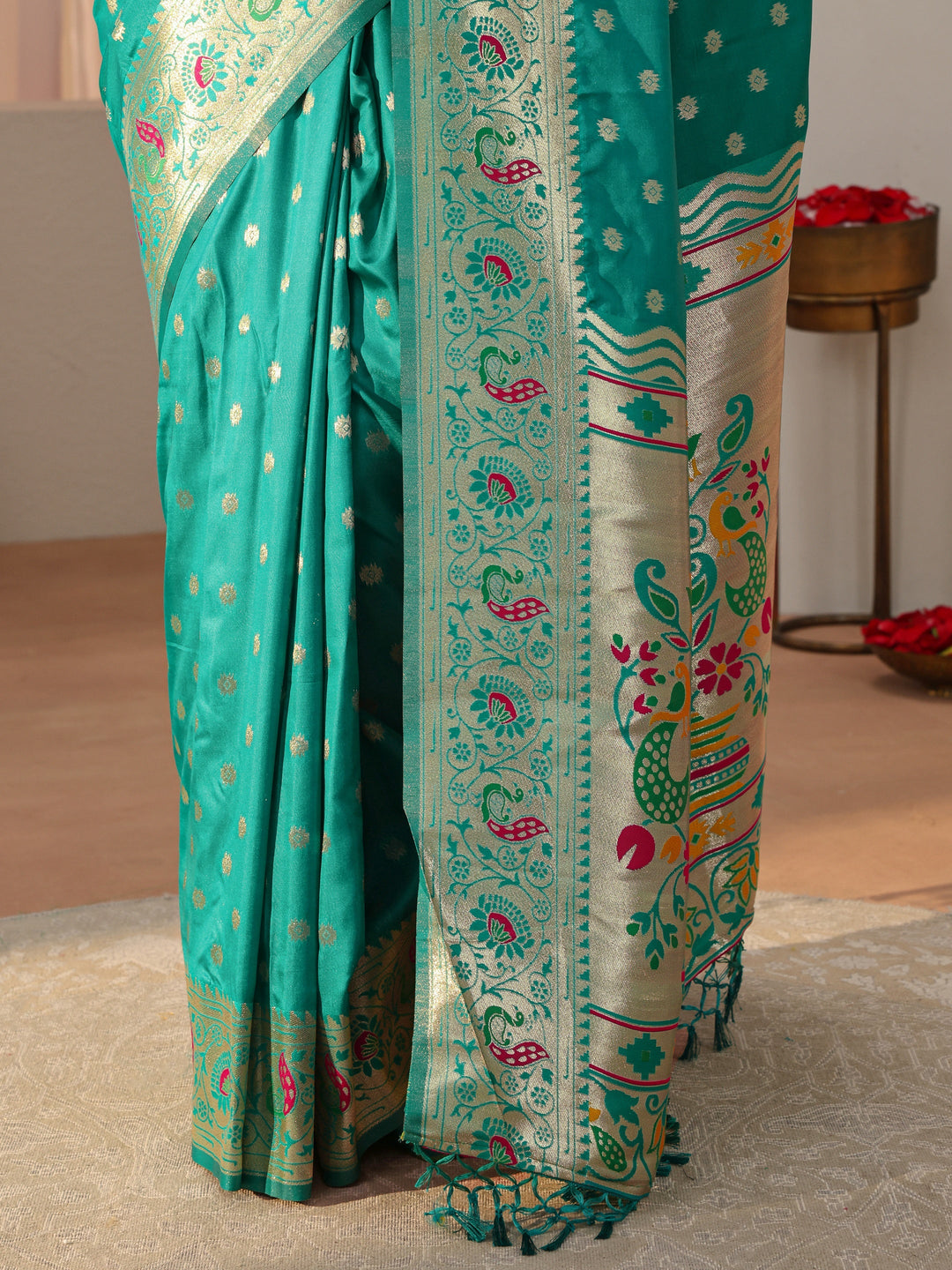 Green Paithani Silk Blend Saree