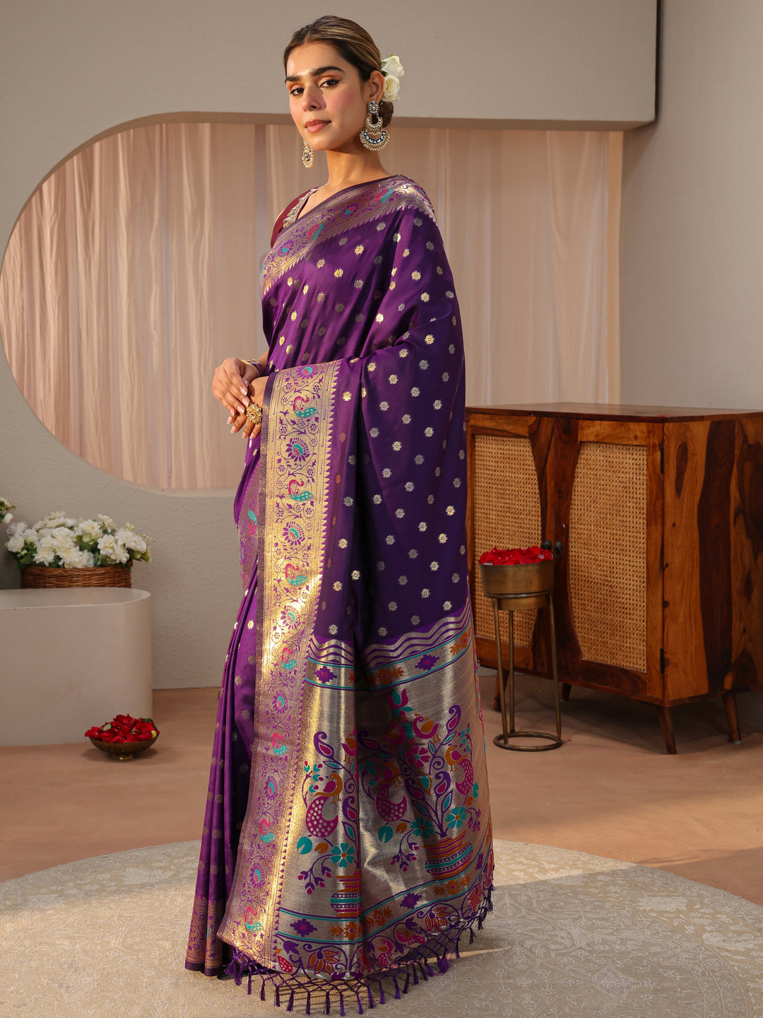 Purple Paithani Silk Blend Saree