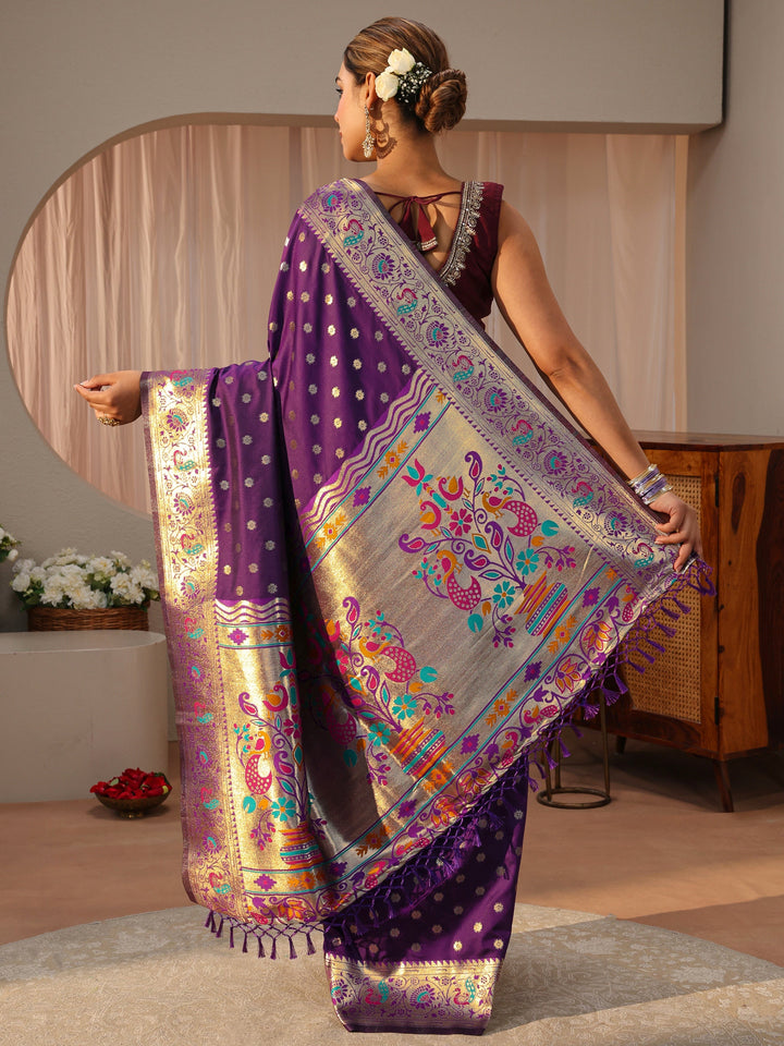 Purple Paithani Silk Blend Saree