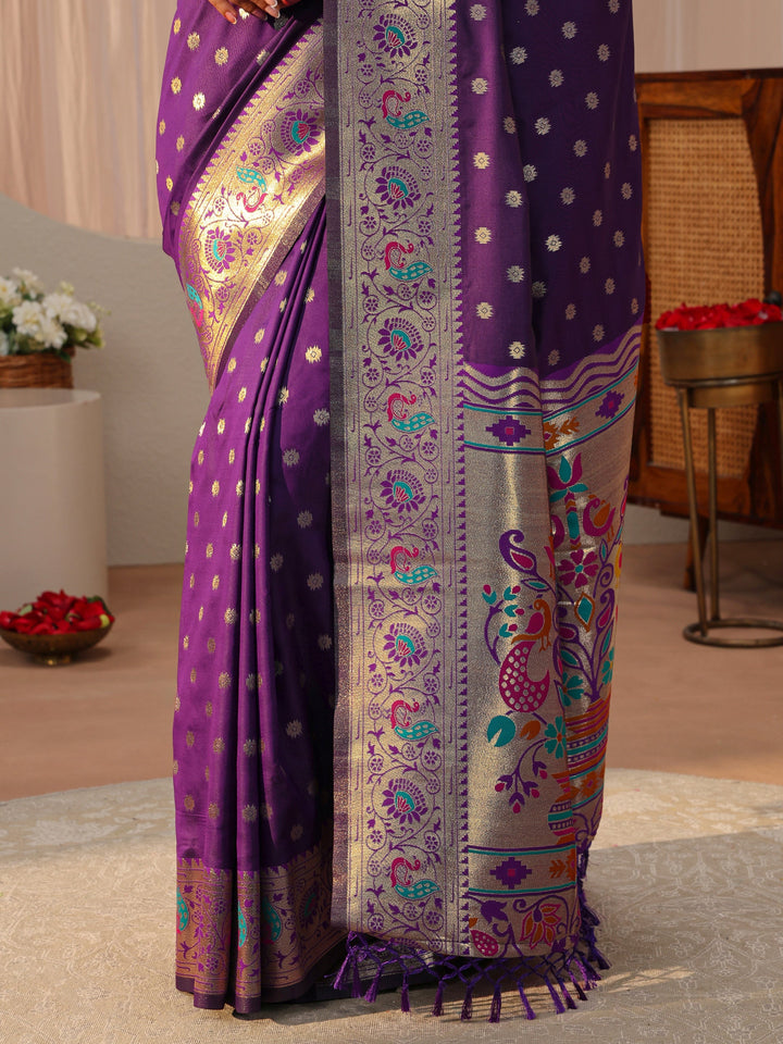 Purple Paithani Silk Blend Saree