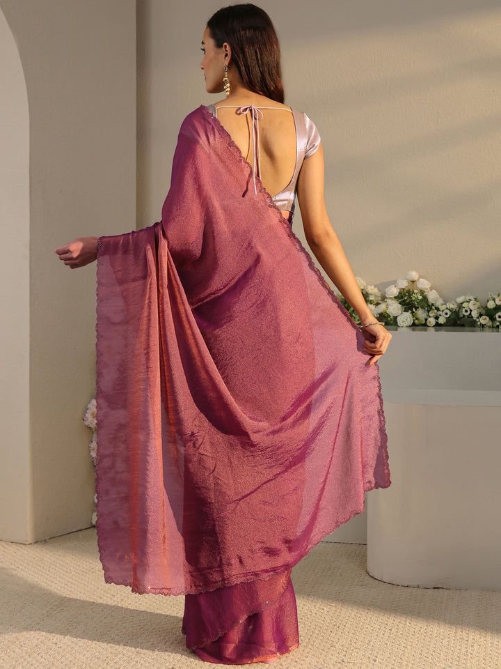 Purple Solid Tissue Saree With Unstitched Blouse Piece