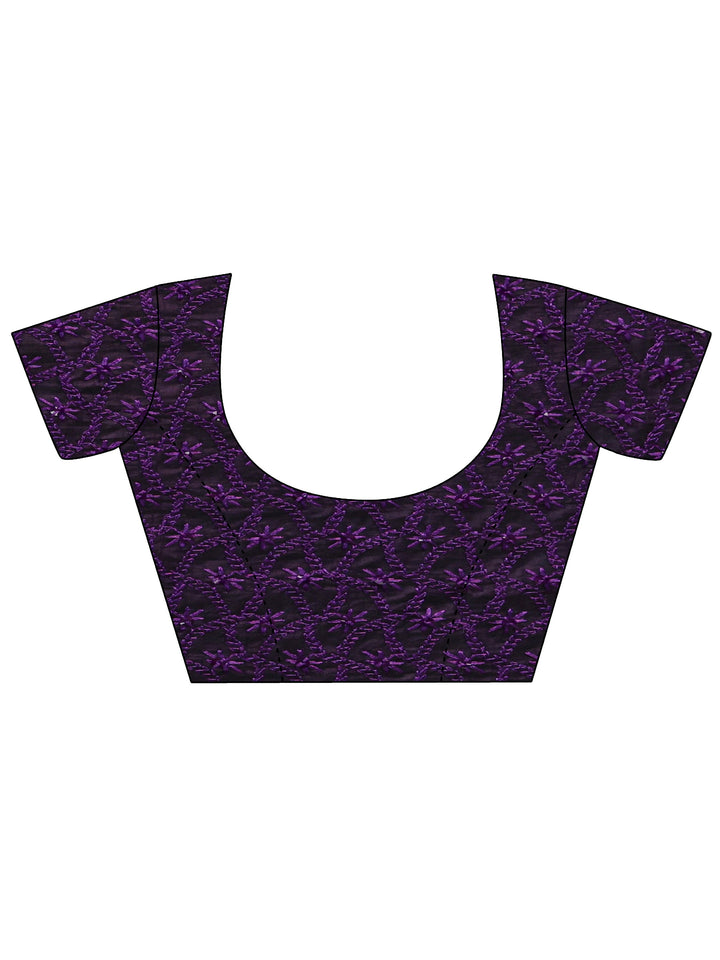 Purple Solid Chiffon Saree With Unstitched Blouse Piece