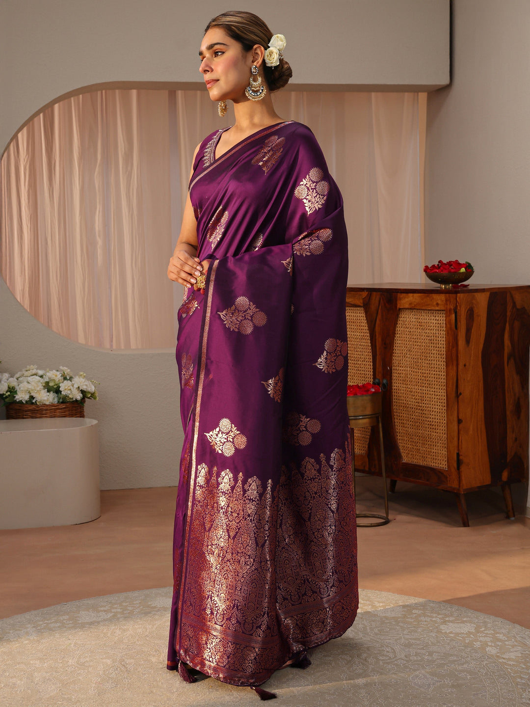 Libas Burgundy Kanjeevaram Silk Blend Saree