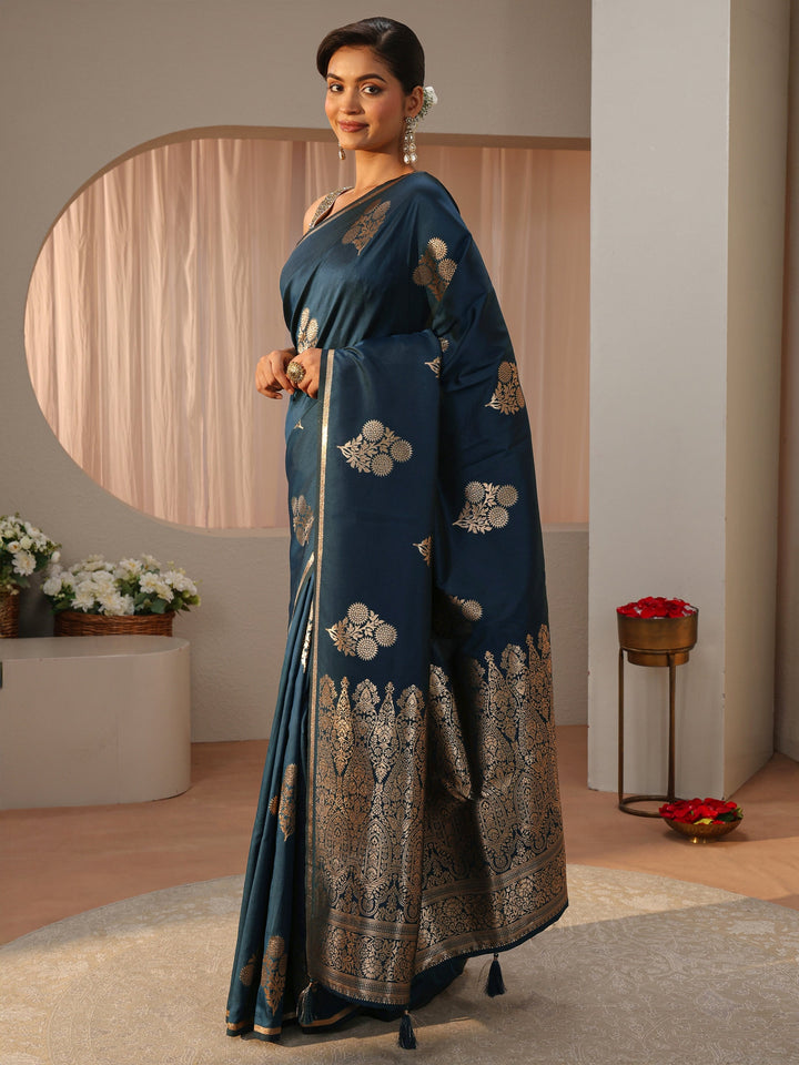 Navy Blue Kanjeevaram Silk Blend Saree