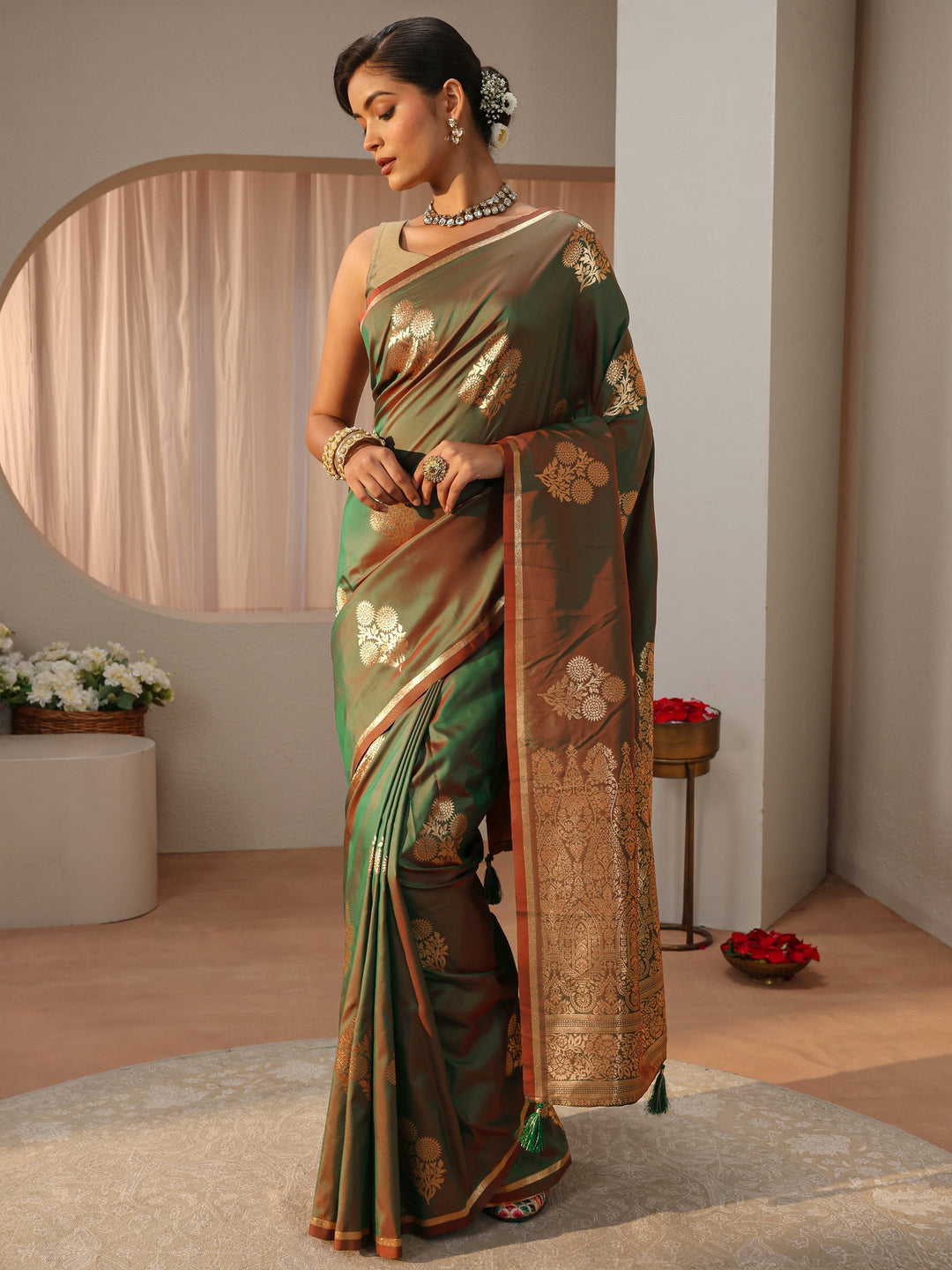 Libas Green Kanjeevaram Silk Blend Saree