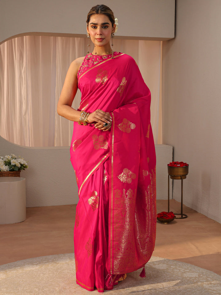 Pink Kanjeevaram Silk Blend Saree