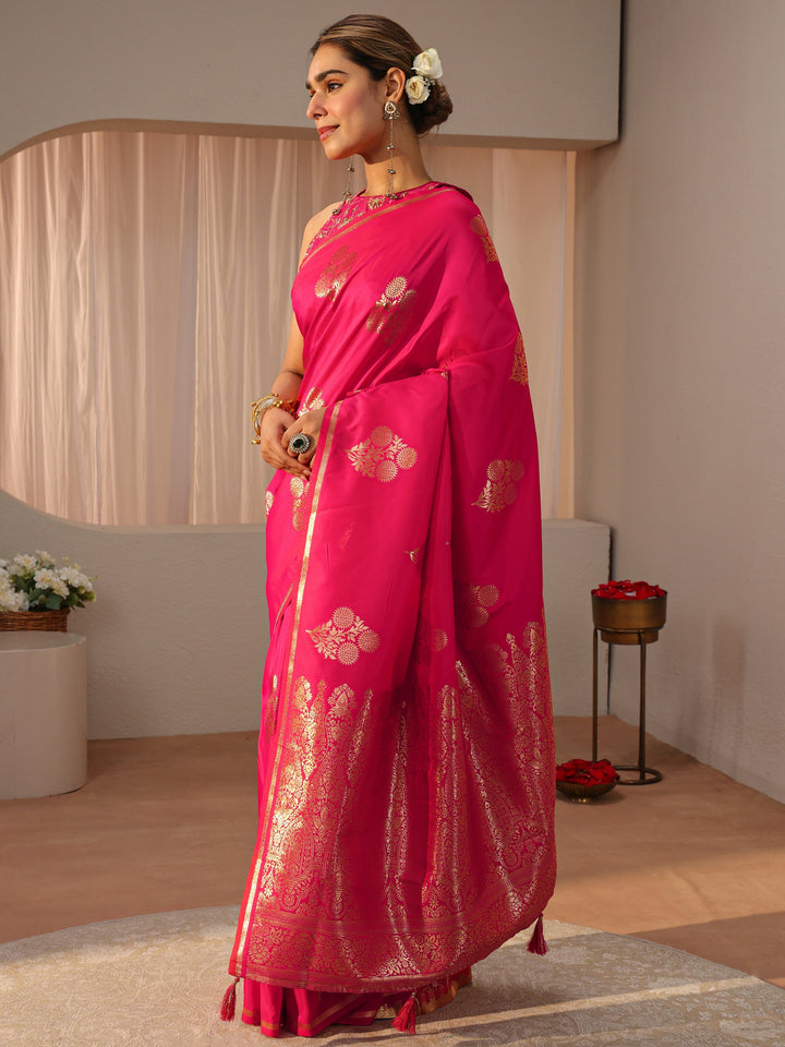 Pink Kanjeevaram Silk Blend Saree
