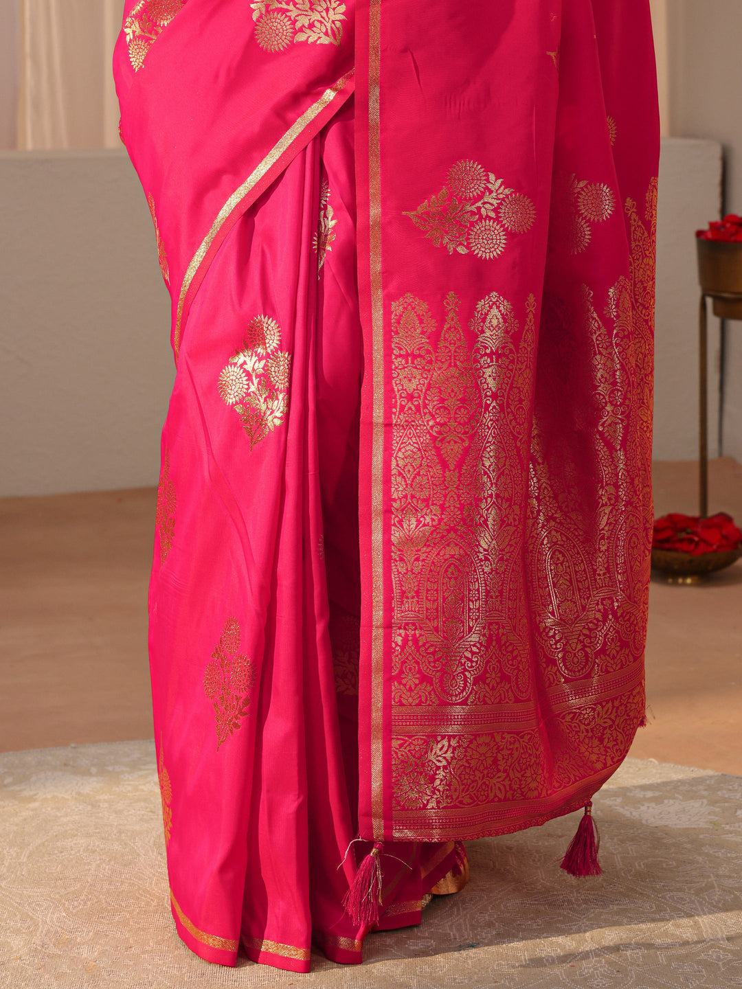 Pink Kanjeevaram Silk Blend Saree