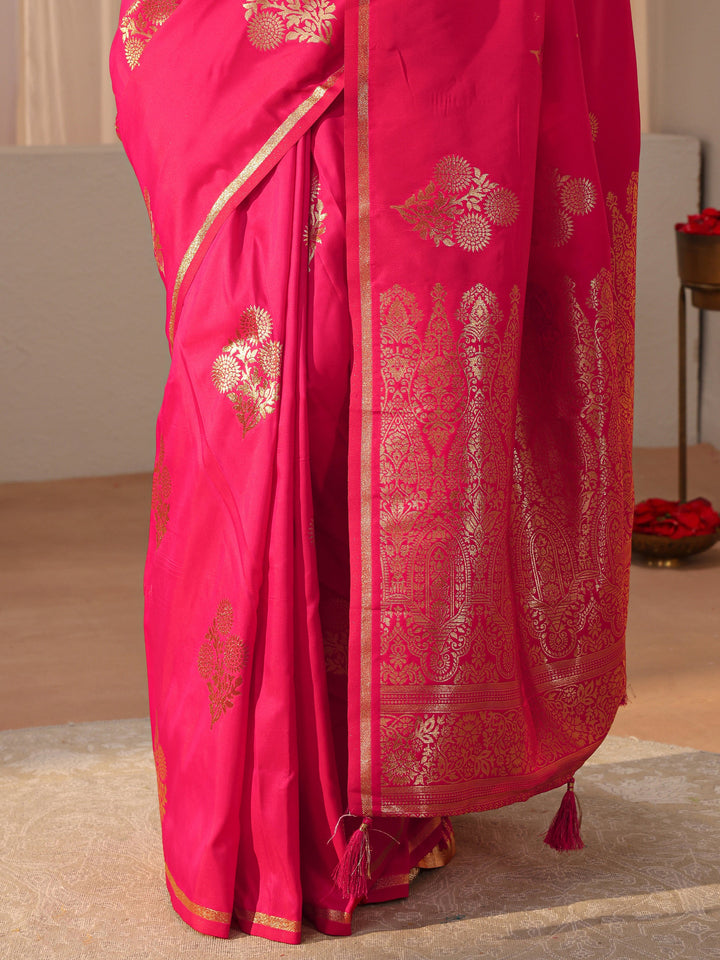 Pink Kanjeevaram Silk Blend Saree